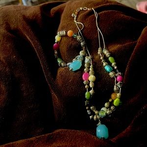 Last CHANCE!!  Costume Jewelry Necklace and Bracelet blue pink green